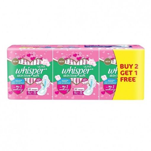 Picture of Whisper Ultra Skinlove Soft Sanitary Pads (XL+) 15 pads ( Buy 2 Get 1Free)