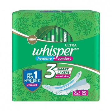 Picture of Whisper Ultra Hygiene & Comfort Sanitary Napkin with Wings (XL+) 50 Pads