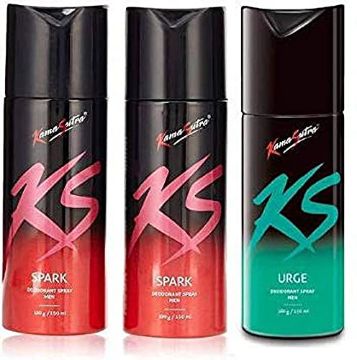 Picture of Kama Sutra KS Deo Combo Pack Body Spray for Unisex, 450ml (Pack of 3) - 1 Urge & 2 Spark